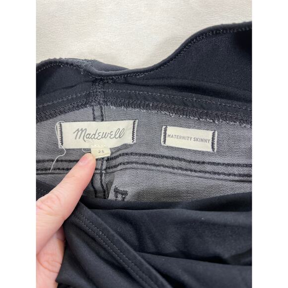 Madewell Maternity Over-the-Belly Skinny Leg Denim Jeans Black Sea Distressed 25 - Picture 6 of 10
